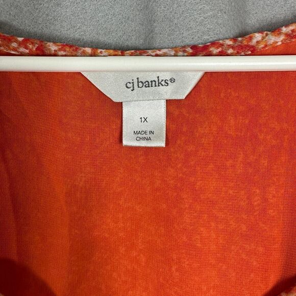 CJ Banks Womens Pullover Scoop Neck Line Orange Blouse Plus Size 1X - Picture 3 of 10